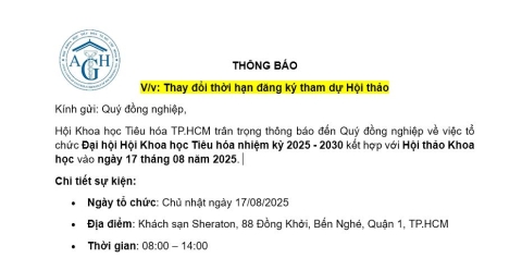 THÔNG BÁO: Thay đổi thời hạn đăng ký tham dự Hội thảo